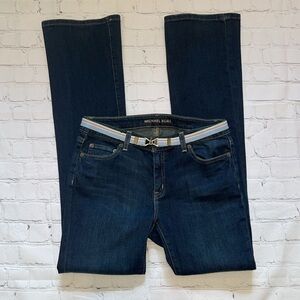 Michael Kors boot cut dark denim jeans with belt